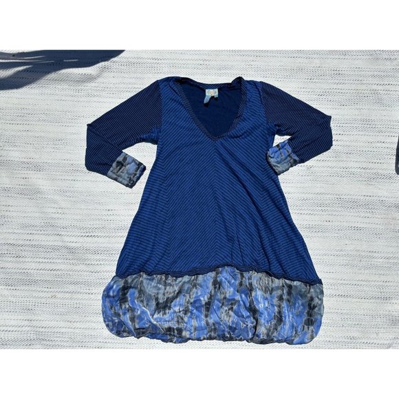 Plenty by Tracy Reese Dress Women Small Blue Stripe V-Neck Long Sleeve Trim Silk - Picture 3 of 11